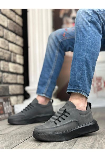 Byshoes BA0332 Ladder Pattern Lace Up Men's High Sole Smoked Skin Sports Shoes