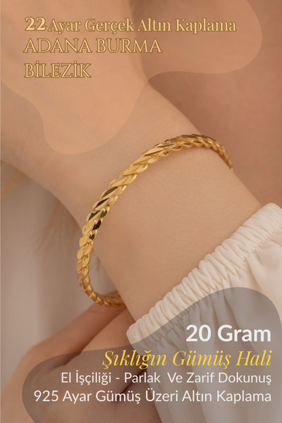 OSMANLI GÜMÜŞ Adana Burma 22 Ayar Altın Kaplama Gümüş Bilezik 20 gr