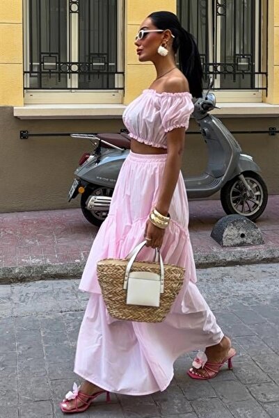 Genel Markalar eyesof Büzgülü Crop Kat Detaylı Fırfır Etekli Takım 10196