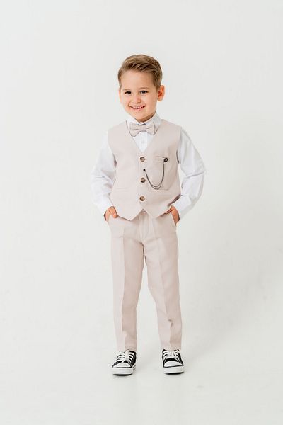 Pina Kids Boys Slim Fit Suit with Vest – 4 Pieces (Vest, Pants, Shirt, Bowtie) Te.7026