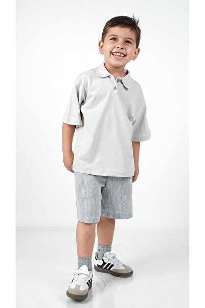 c.c.l. coccolin kids baby clup Boy's Oversize Combed Cotton Polo Collar Linen Shorts Set of 2 Double Bottom Top