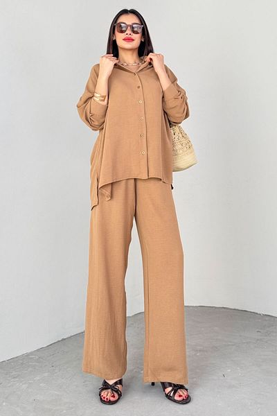 Cappmoda TKM-13263 Πουκάμισο Mink Loose Παντελόνι Σετ δύο τεμαχίων