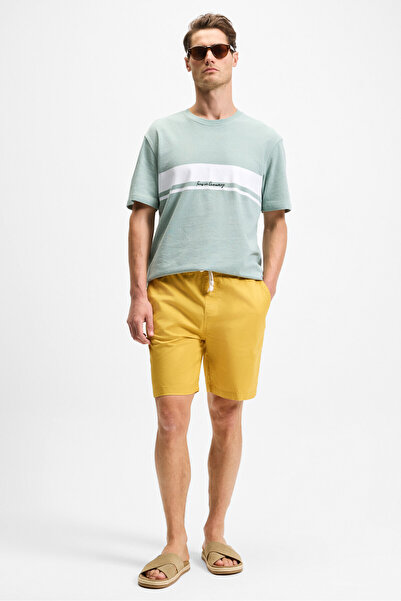 GRIMELANGE LASPER Erkek Likralı Yanları Cepli Beli Lastikli Relaxed Fit Safran Sarı Şort