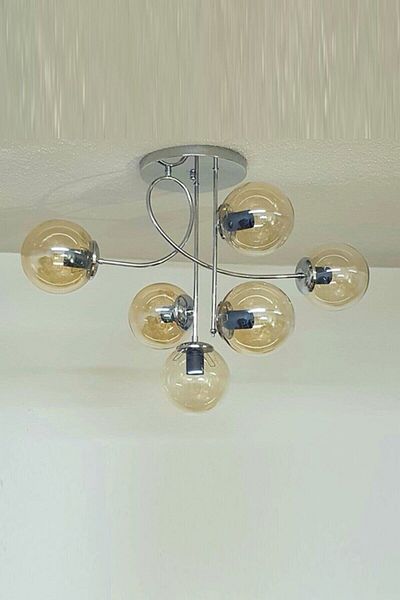 Modavize Jade Special Living Room - Modern Honey Glass Chrome 6-Piece Chandelier - Kitchen and Bedroom Design
