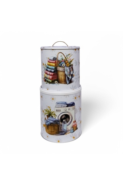 KMS Kumsar 2'li Metal Deterjanlık Desenli Saklama Kabı