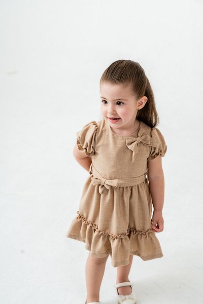Titimixkids Ленена рокля за момиче с папионка и колан