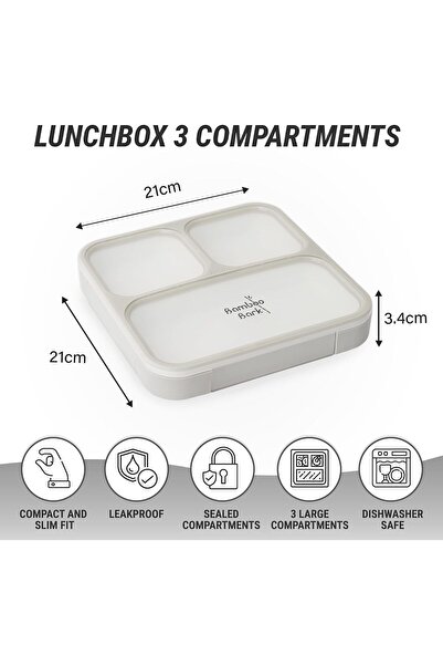 Bamboo Bark Bento Lunch Box for Kids & Adults - Snack Box with 3 Compartments & Slim Design - Dishwa
