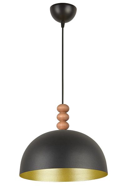 Modavize Neo Modern Design Wooden Detailed Metal Cafe - Kitchen Black Color Single Chandelier (28 cm)