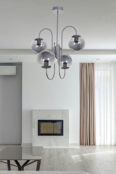 Modavize Rüya Modern Tasarım Salon Yemek Odası Mutfak Gri Renk Füme Antrasit Camlı Sarkıt 4 Lü Avize