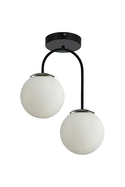 Modavize Janin Modern Living Room - Black Plafonier White Glass 2-Piece Chandelier - Kitchen and Bedroom