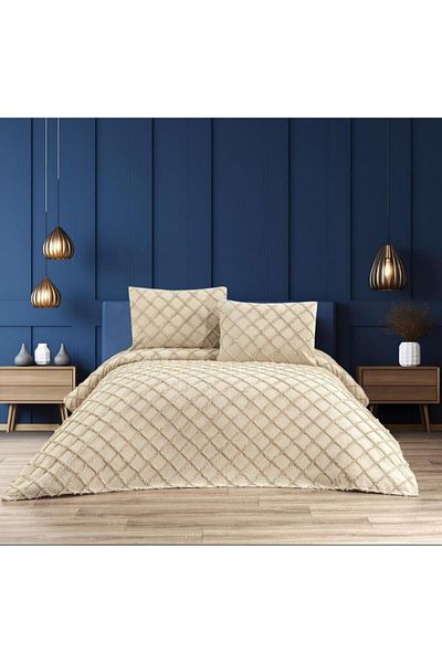 HZR Ekol Baklava Model 3 Piece Cappuccino Color 1 Bedspread (240X250 cm) +2 Pillowcases (50X70) cm