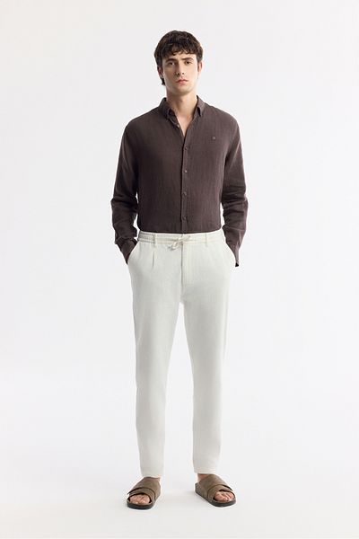 Avva Pantaloni chino pentru bărbați, alb, cu talie relaxată, cu șireturi, amestecați de in B003036