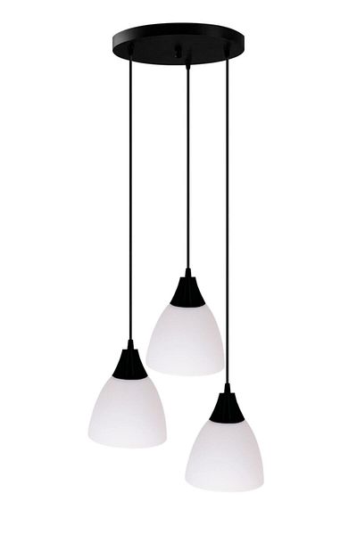 Modavize Daniel Modern Decorative 3-Piece Chandelier - Black Color White Glass Pendant Lamp - Living Room and Bedroom