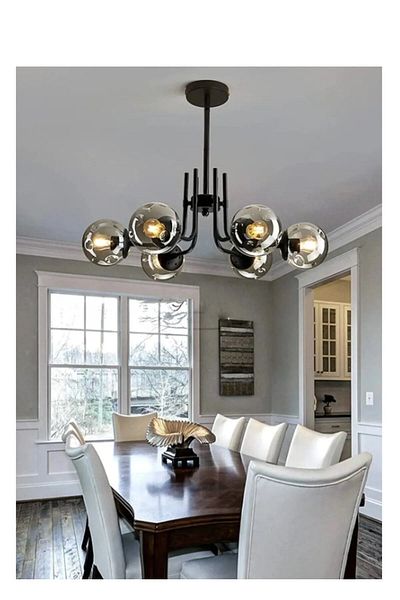 Modavize Wien Modern Design - 6-Piece Chandelier Black Smoke Glass Kitchen Dining Room Set