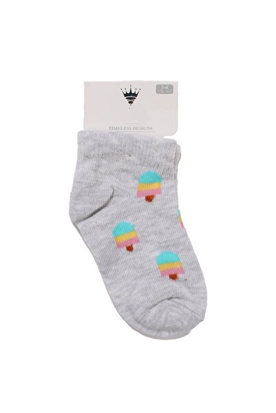 bebegen Baby Girl Gray Ice Cream Patterned Short Socks 3-4 Years