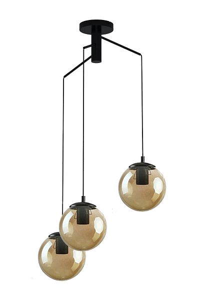 Modavize Elroy Black Authentic Case - Kitchen and Cafe 3-Piece Chandelier Set - Honey Glass Pendant Lamp