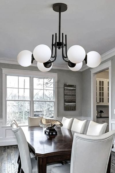 Modavize Vien Modern Design - Living Room, Kitchen, 6-Piece White and Black Glass Pendant Lamp Set