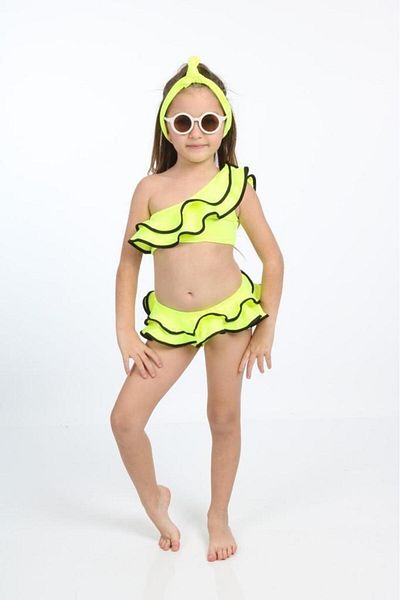 Lizsa Girl's Ruffled Double Bikini Set - Girl's Ruffled Bandana Bikini Set