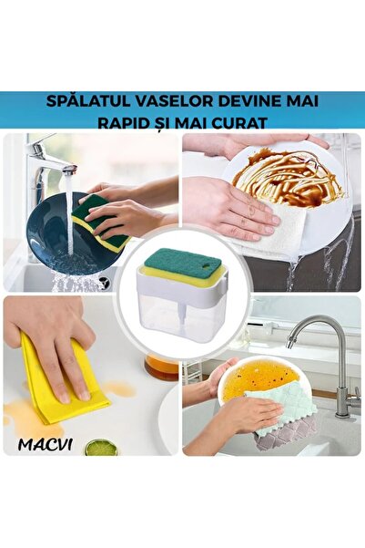 MACVI Macvi® detergent dispenser 380 ml, sponge holder, push-button operation, detergent saving