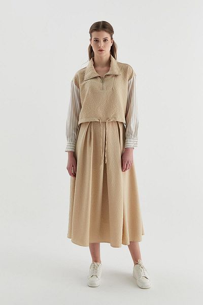 MARKALİSTE Μπροκάρ Crop Tunic Beige