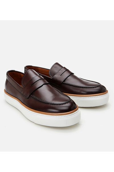 Hotiç Men's Leather Brown Ultra Light Sole Stylish Casual Loafer