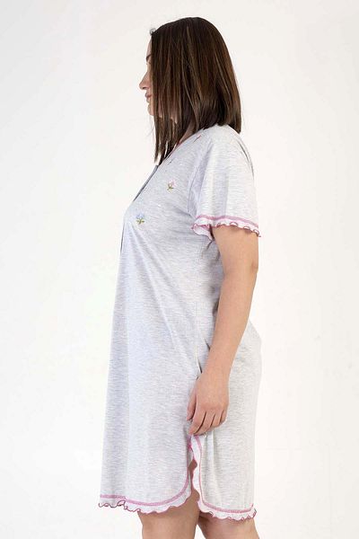 VİENETTA Women's Large Size Short Sleeve Gray Nightgown C2T0N0O203