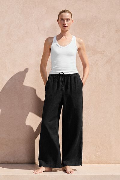 Oysho 100% Linen Straight-leg Trousers