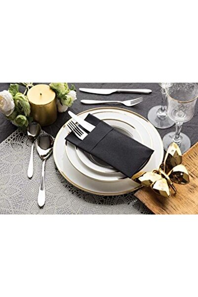 Atölye Mi 12 Adet Siyah Kumaş Dokulu Cepli Peçete 40x40 1/8 12'li Paket