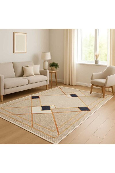 KARAR HALI 6m2 ÖLÇÜSÜNDE MODERN GOLD-GRİ DESENLİ MAKİNEDE YIKANABİLİR KAYMAZ ...