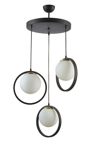 Modavize Nina Modern Living Room - Closed Glass Triple Chandelier with Metal Ring - Kitchen and Bedroom