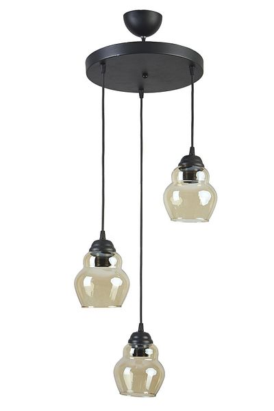 Modavize Otto Modern 3-Piece Chandelier - Cafe, Kitchen, Living Room Black Color Honey Glass