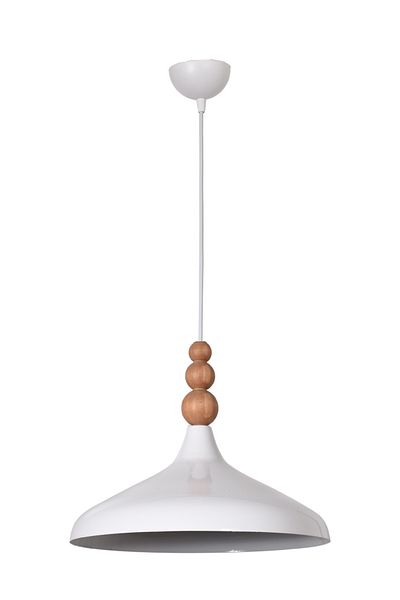 Modavize Nil Modern Design Wooden Detailed Metal Cafe - Kitchen White Color Single Chandelier (35 cm)