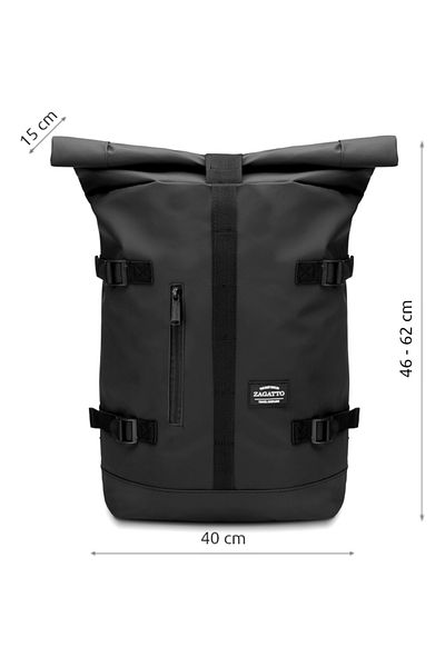 zagatto Rolltop Courier Backpack, Black, Unisex, Urban/school/tourist, 46–62x40x15 Cm, Zg862