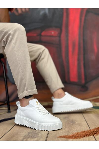 Byshoes Ba8104 Boa High Sole Skin White Lace-Up Men's Shoes