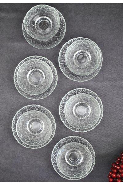 Qualitev 12 Pieces Glass Snack Bowl Rice Pudding Presentation Bowl Dessert Plate Treats Plate Set