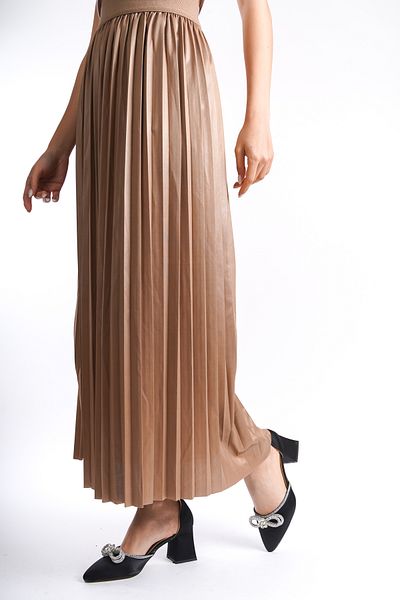 Moda Değirmeni Γυναικεία πλισέ φούστα Mink με ελαστική μέση Md1188-319-0001
