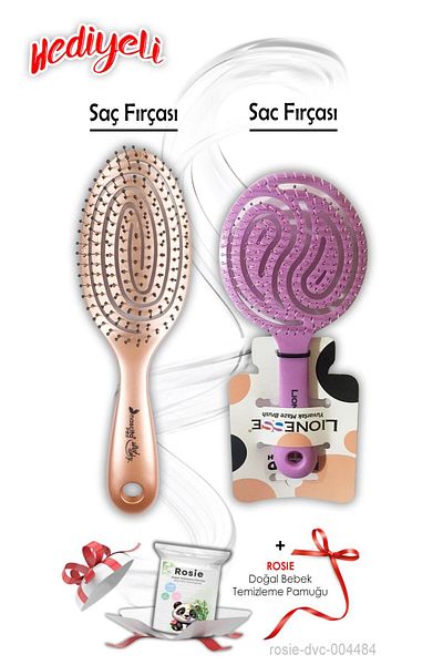 Tarko Brown Three-Dimensional Comb Brush and Purple Hair Brush Oval, Rosie Cotton Gift