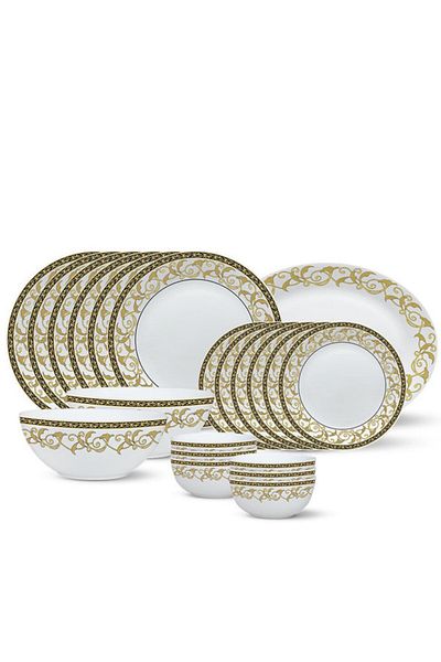 British Chef 21 Pieces Opalware Dinner Set- Microwave, Dishwasher & Frezzer Safe | Royale Dinnerware Set