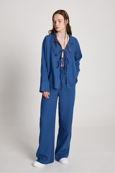 minaaise Luis Muslin Tie-Up Shirt/Pants Set Indigo