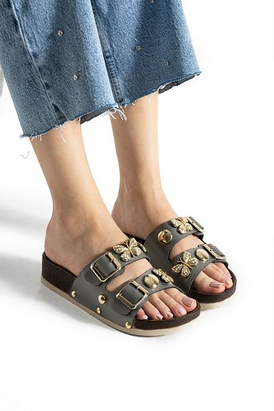 ALTUVATEKS Stylish and Comfortable Women's Slippers Stone Double Buckle Comfortable Sole Summer Slippers