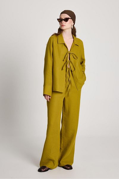 minaaise Luis Muslin Tie-Up Shirt/Pants Set Oil Green
