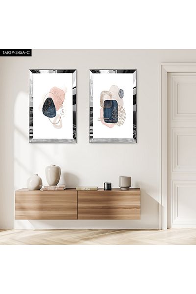 Zevahir Mobilya Dekorasyon SET DE MASA MDF DUBLA CU CADRU PLEXY CU OGLINDA SILVER FOND ALB FORME MODERNE MINIMALIST