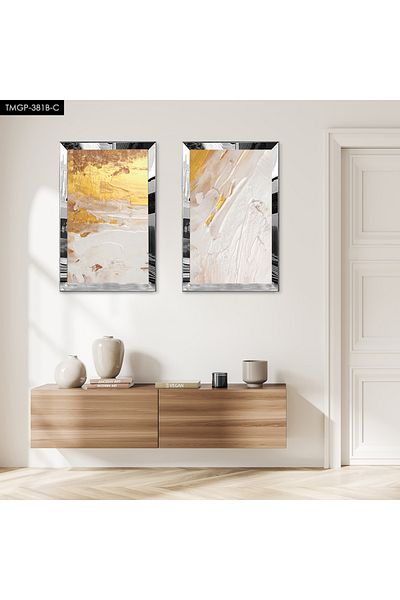 Zevahir Mobilya Dekorasyon SET DE MASA MDF DUBLA CULOARE CREMA CU CADRU DE PLEXY CU OGLINDA ARGINTIE