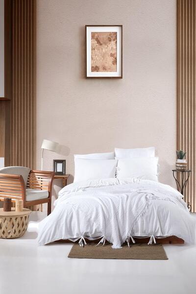 Elart Cream Colored Glow Pique Duvet Cover Set - 5 Pieces