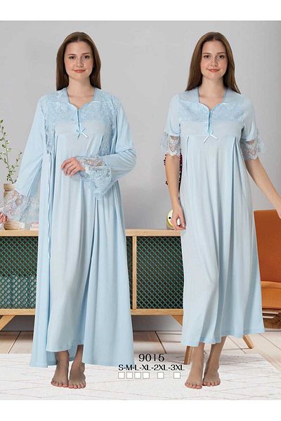 Lohussa Rochie de maternitate din bumbac cu design special de vară din dantelă albastră, set de 2 cămăși de noapte