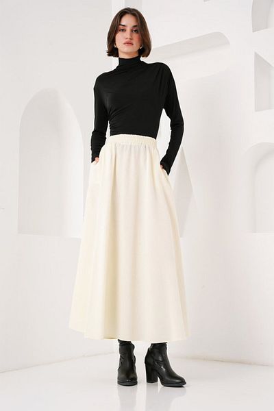 JANES Long Skirt with Pocket Detail 8024 - Cream