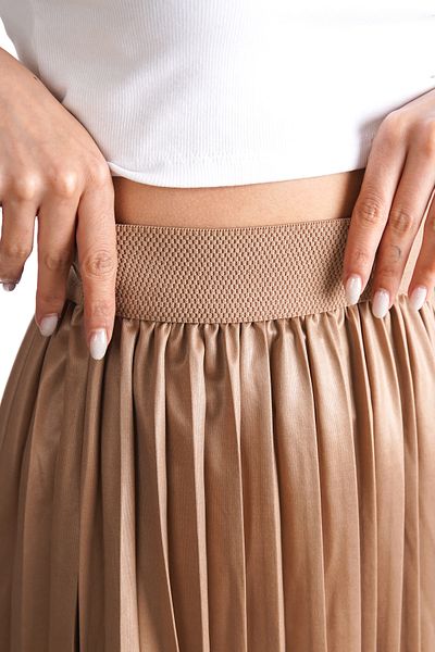 Moda Değirmeni Γυναικεία πλισέ φούστα Mink με ελαστική μέση Md1188-319-0001