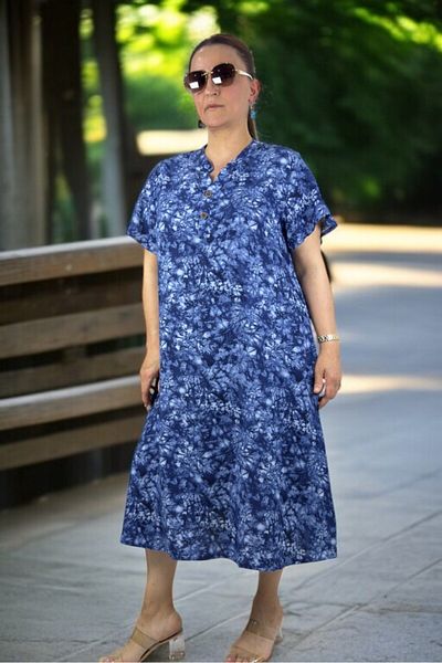 yagmurberen Front Half Buttoned Judgment Collar Pocket Short Sleeve Medium Length Plus Size Cotton Viscose Dress