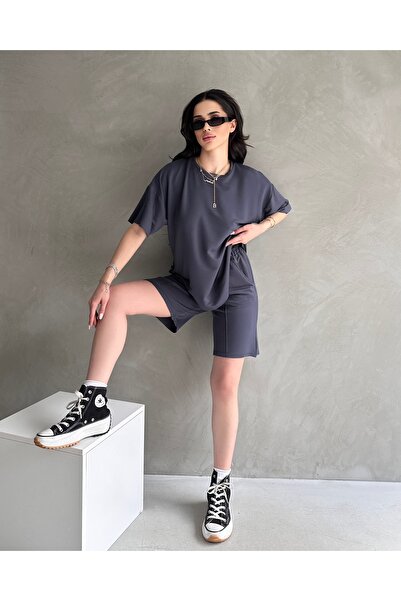 COOL TARZ Kadın Modal Kumaş Oversize Kısa Kollu Kadın Eşofman Takımı, Şortlu, Bağcıklı Yumuşak Kumaş