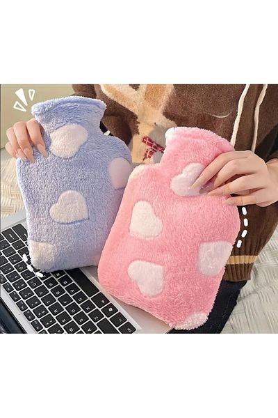 FURA Hot water bottle with outer fur cover,compress bottle,soothes menstrual pain,MULTI COLORS,1L
